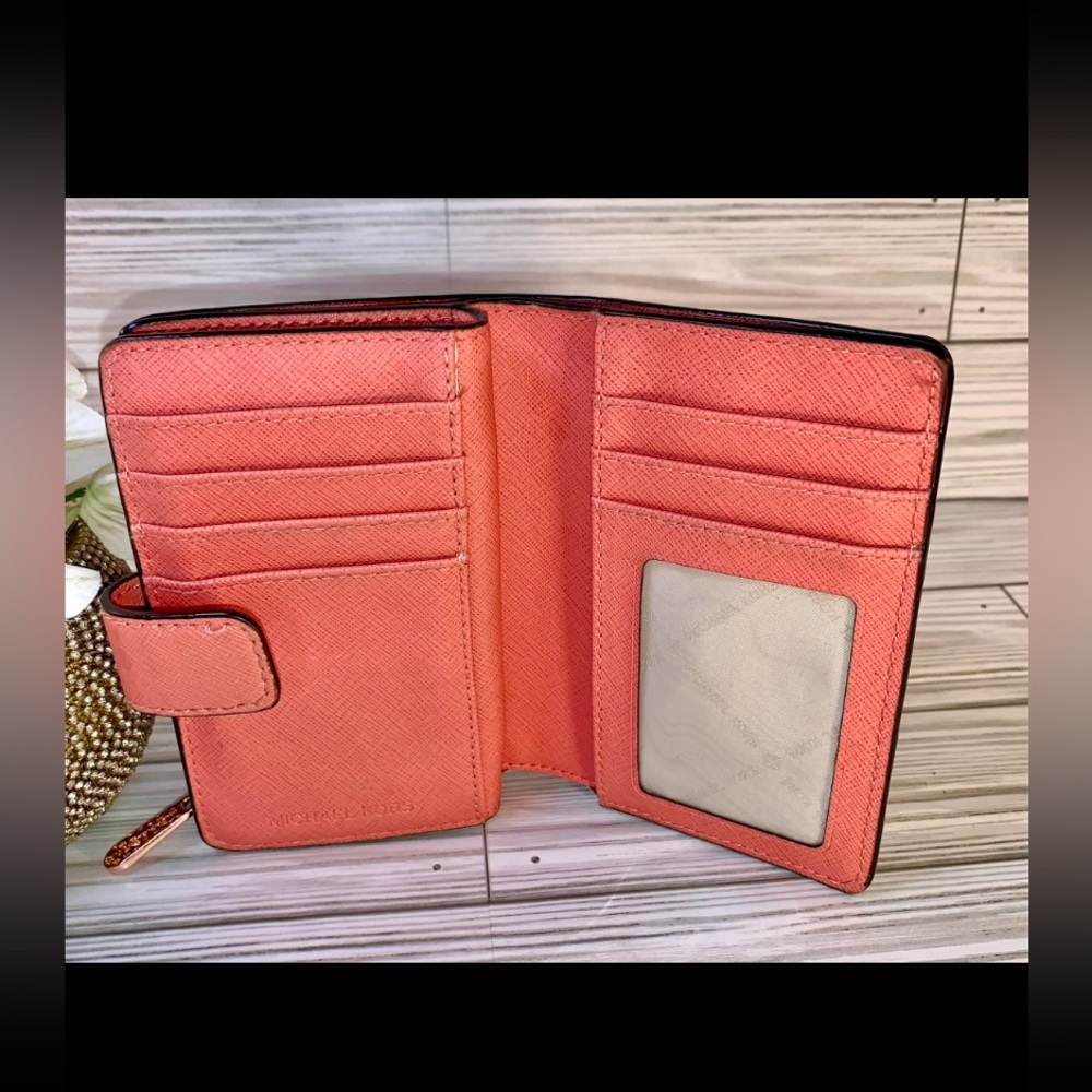 Sold Michael Kors Tangerine  Orange Bifold Leather Wallet  & Change Purse - Picture 4 of 11